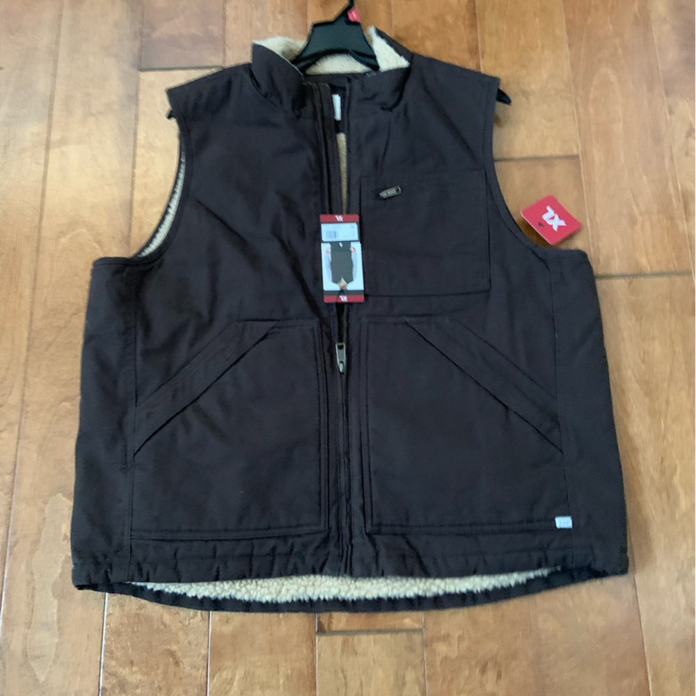 LEE premium Men’s size XL Dark Brown sherpa lined canvas vest NEW
